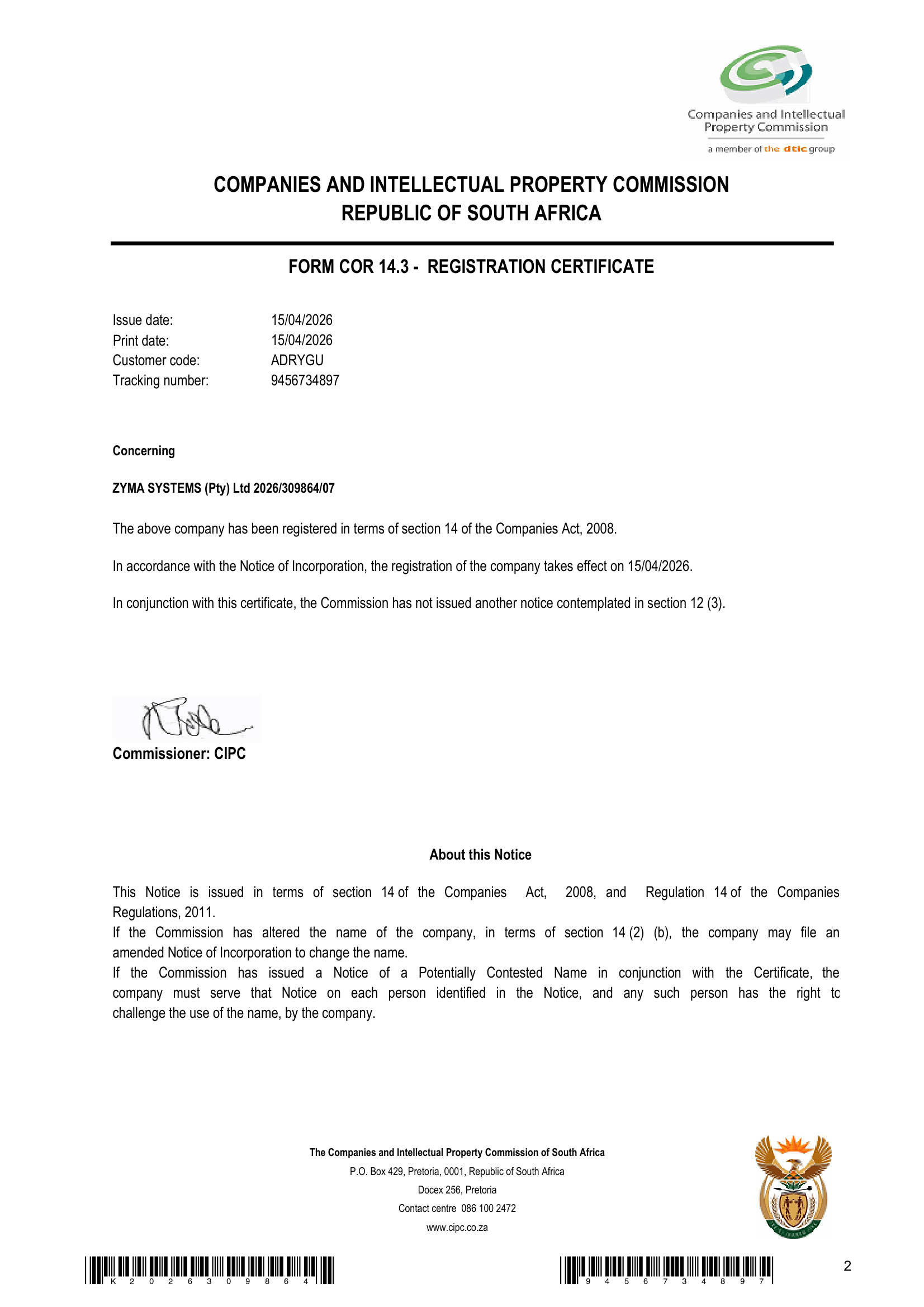 CIPC Certificate