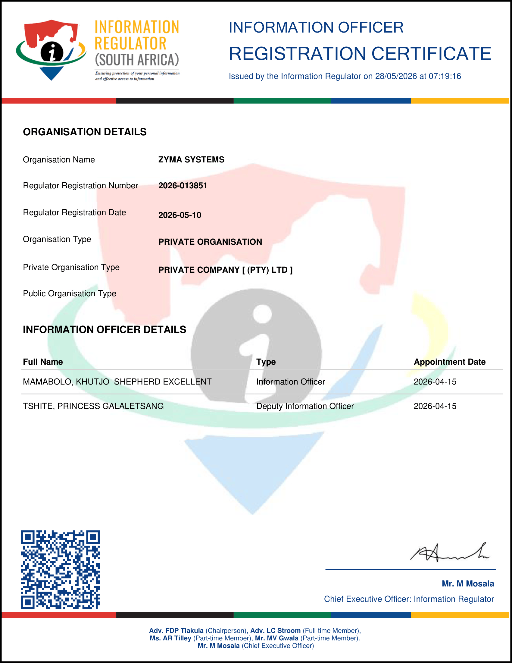 Information Regulator Certificate