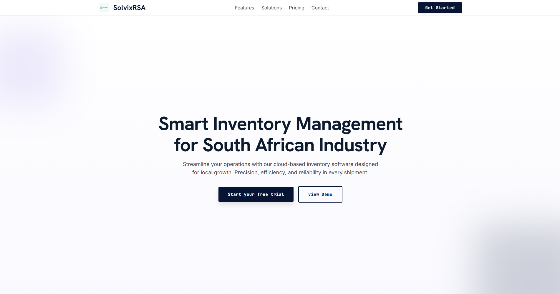 Solvix inventory management dashboard preview
